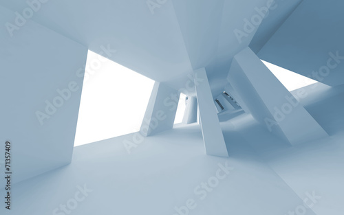 Blue abstract 3d empty interior with bent perspective