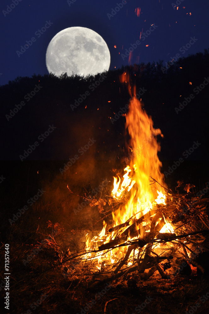 Fototapeta premium Fire under moonlight