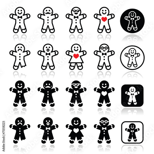 Gingerbread man Christmas icons set