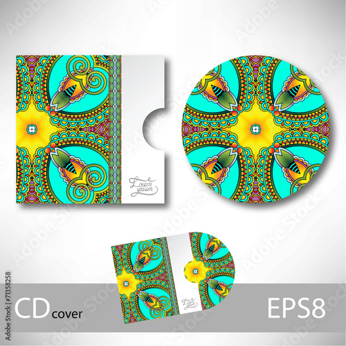CD cover design template with ukrainian ethnic style ornament