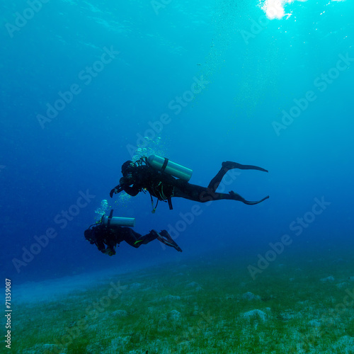 Silhouette of Two Divers near Sea Bottom © Rostislav Ageev