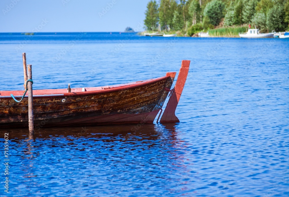 Old fishing wooden rowboat