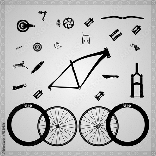 Bicycle components of different types.