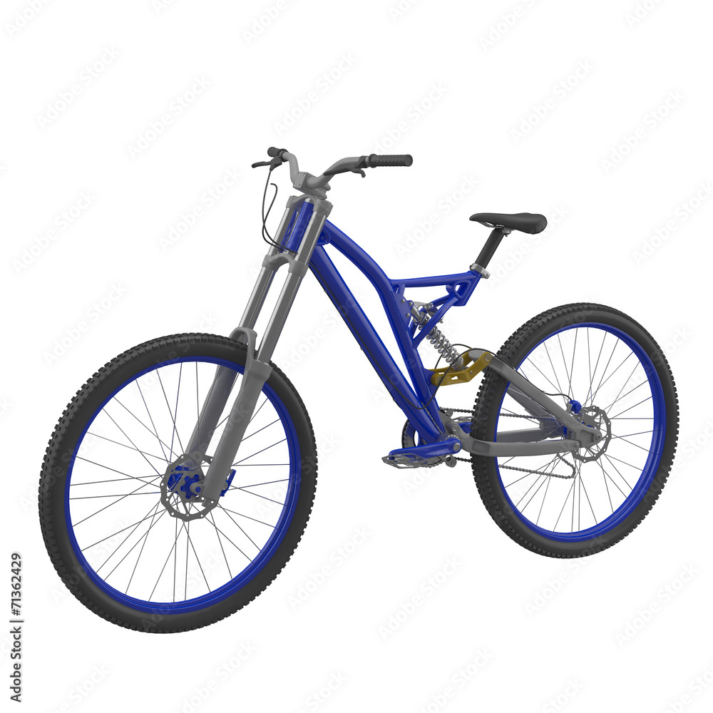 Isolated blue bicycle on white