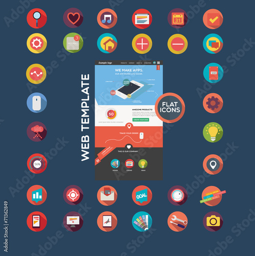 Web template + flat icon set