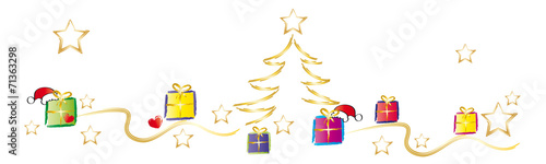 Frohe Weihnachten - viele bunte Geschenke liegen unter dem Tannenbaum. x mas, x-mas, Weihnachten - Sterne - Bannergrafik