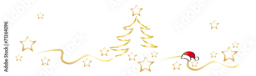 Fröhliche Weihnachten - Weihnachtsbaum mit goldenen Sternen - Bannergrafik, Banner, x mas
