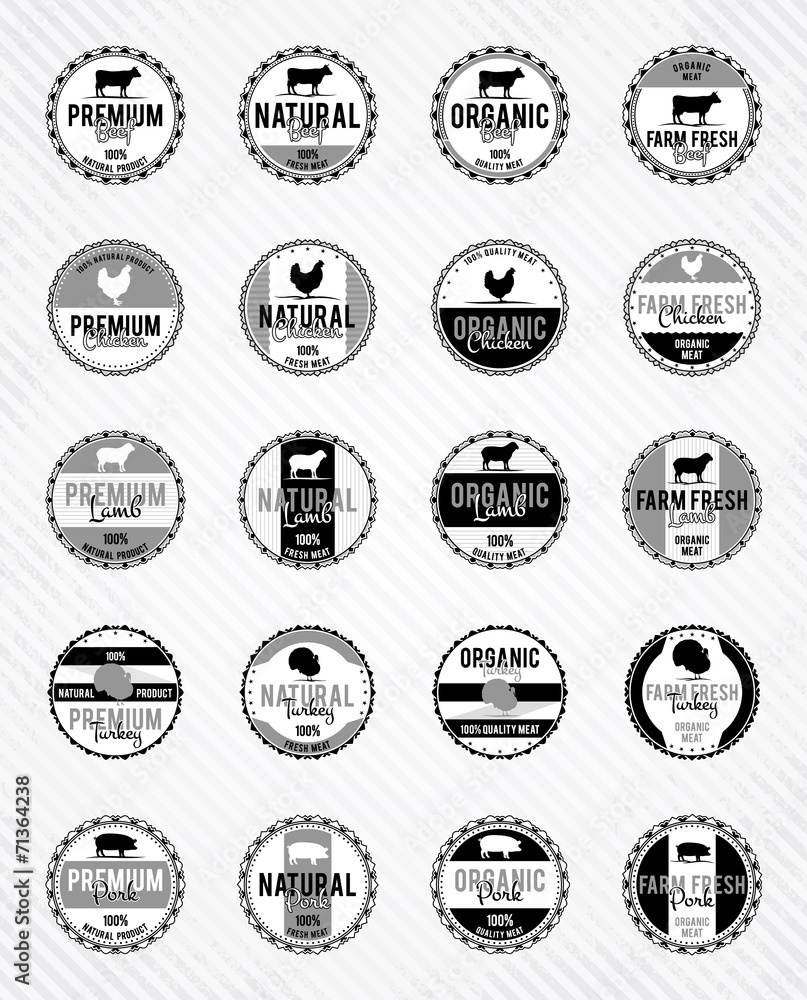 Monochrome Meat Labels Collection Monochrome Meat Labels Collection