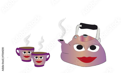 Tetera y tazas con caras