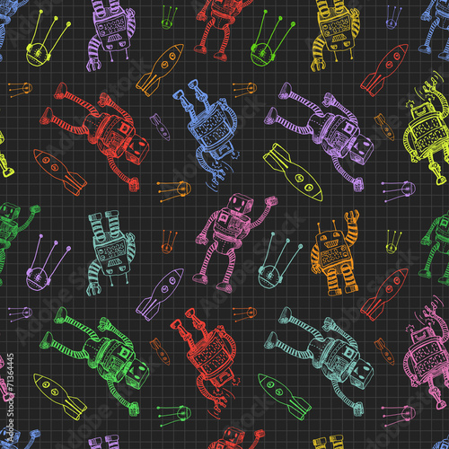 Vector hand draw robot on exersize book. Eps10