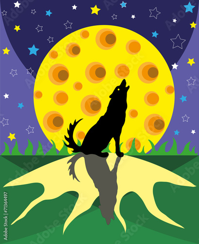 Wolf and big moon.