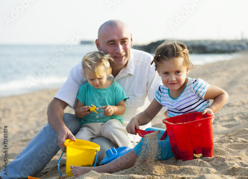  Children with Dad on beach