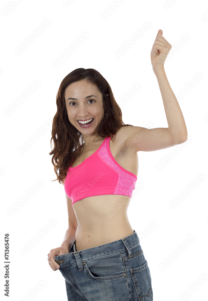 Cheering successful weight loss fitness woman Cheering successful weight loss fitness woman