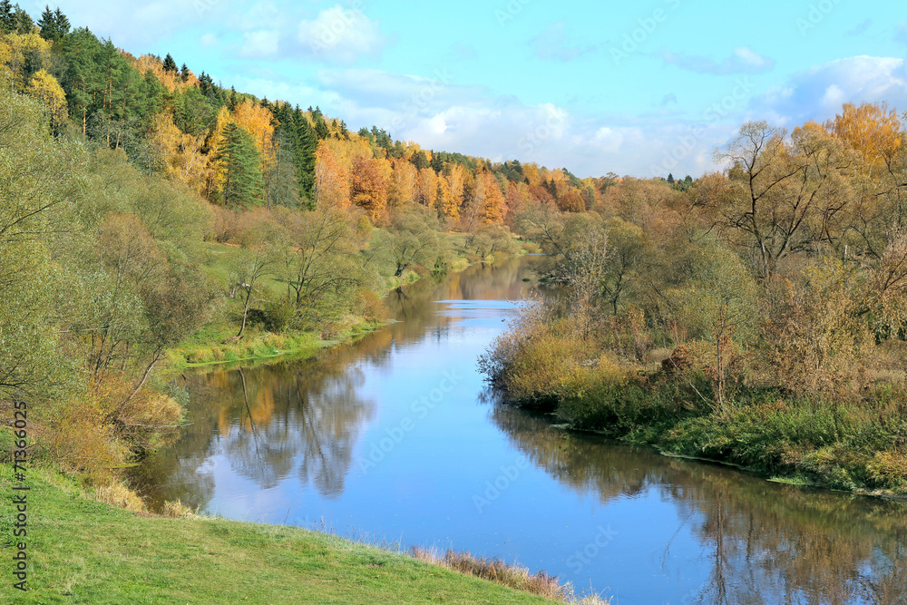 Autumn landscape with river and forest Autumn landscape with river and forest
