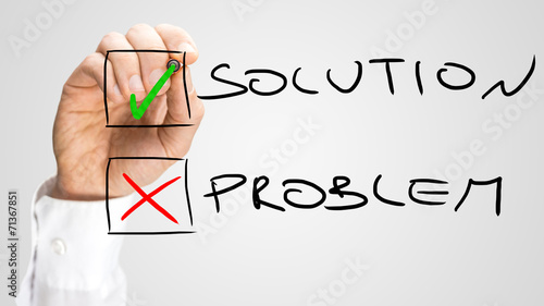 Photography Hand Checking on Solution and X on Problem Boxes