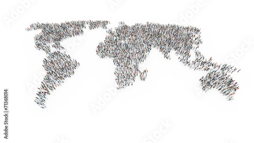 People forming a world map