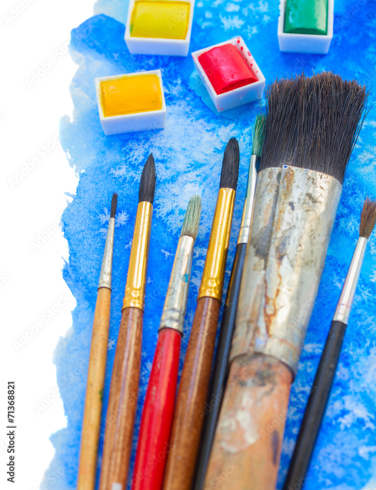 Fototapeta premium brushes and watercolor paints border