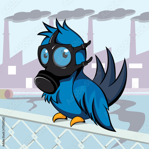 Pollution, bird with gas mask vector illustration