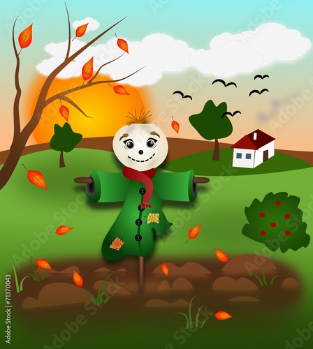 Autumn landscape with scarecrow