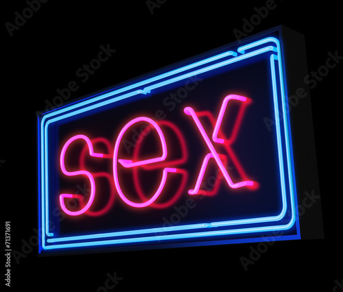 Sex neon sign illuminated over dark background