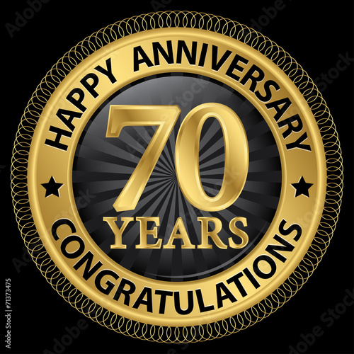 70 years happy anniversary congratulations gold label with ribbo