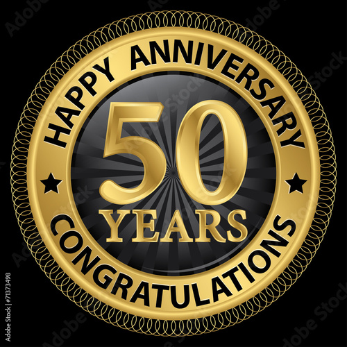 50 years happy anniversary congratulations gold label with ribbo