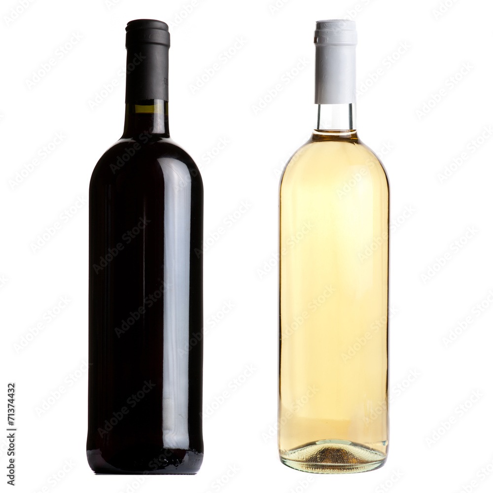 Red and white wine bottles on white background Red and white wine bottles on white background
