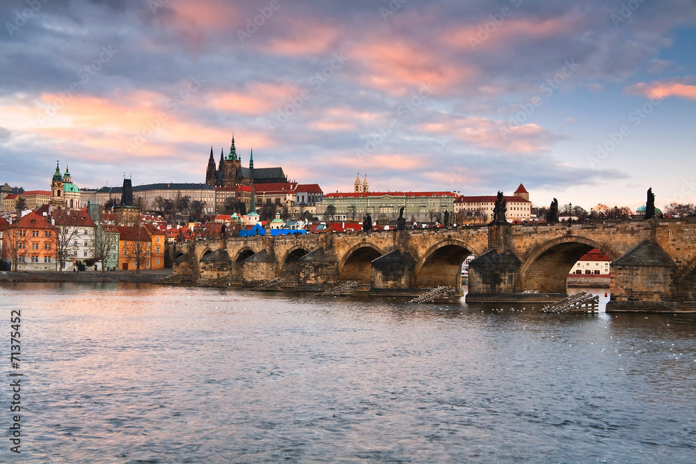 Charles Bridge and Prague cathedral.