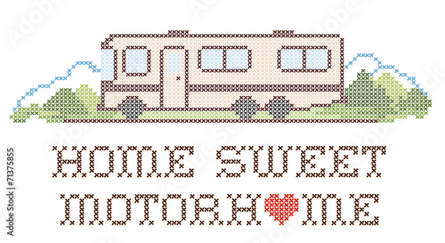 Home Sweet Motor Home, Class A Model, Cross Stitch Embroidery