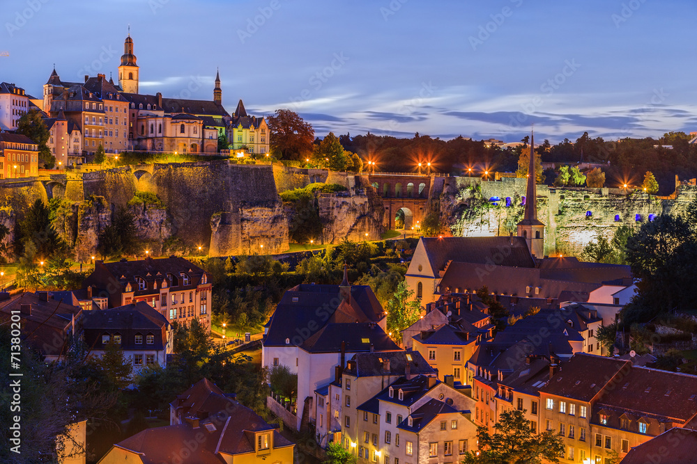 A view of Luxembourg cityskape in the dusk