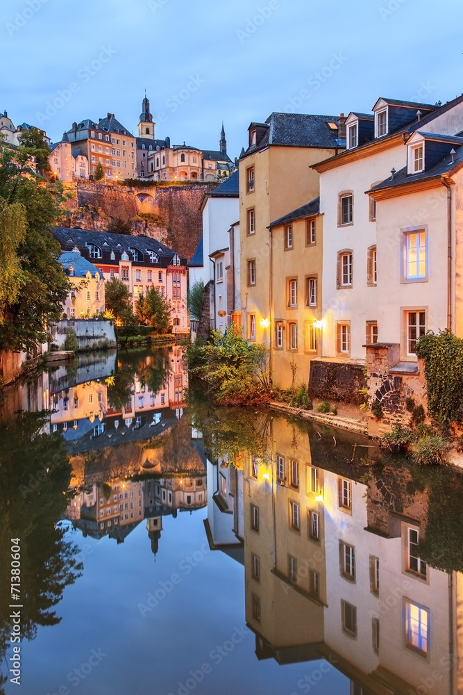 A view of a Luxembourg buildings in the dusk, Luxembourg