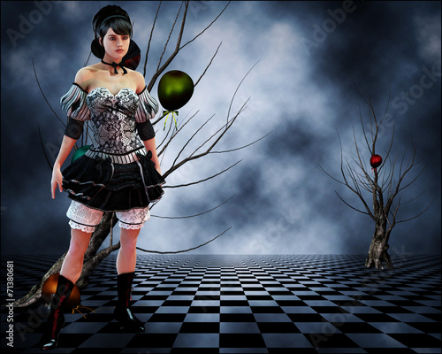 Canvas Print gothic loli with abstract background