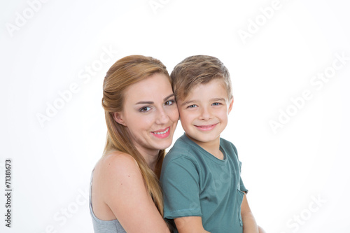 portrait of boy and girl on empty background