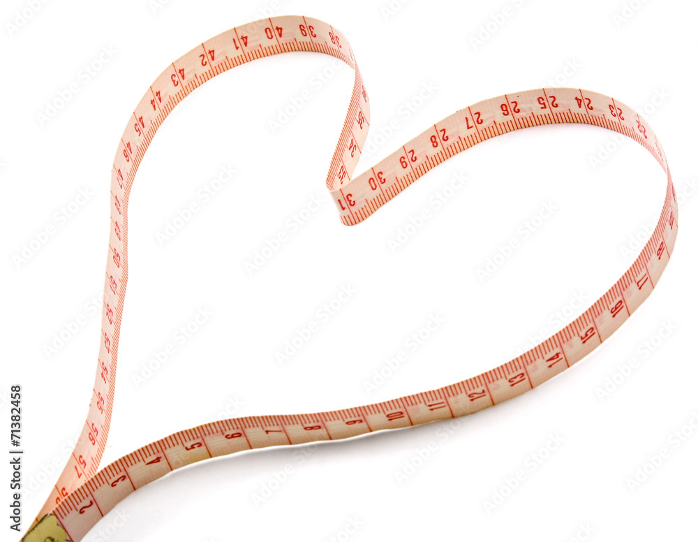 A measuring tape shaping a heart, isolated on white background - obrazy, fototapety, plakaty 