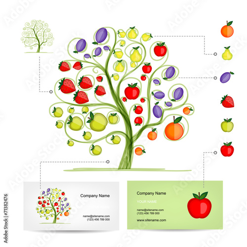 Infographic tree with fruits. Business card template.