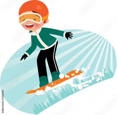 Cartoon snowboarder fun coming down the mountain