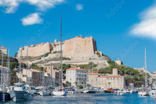 The citadel of Bonifacio view from the harbor, Corsica, France