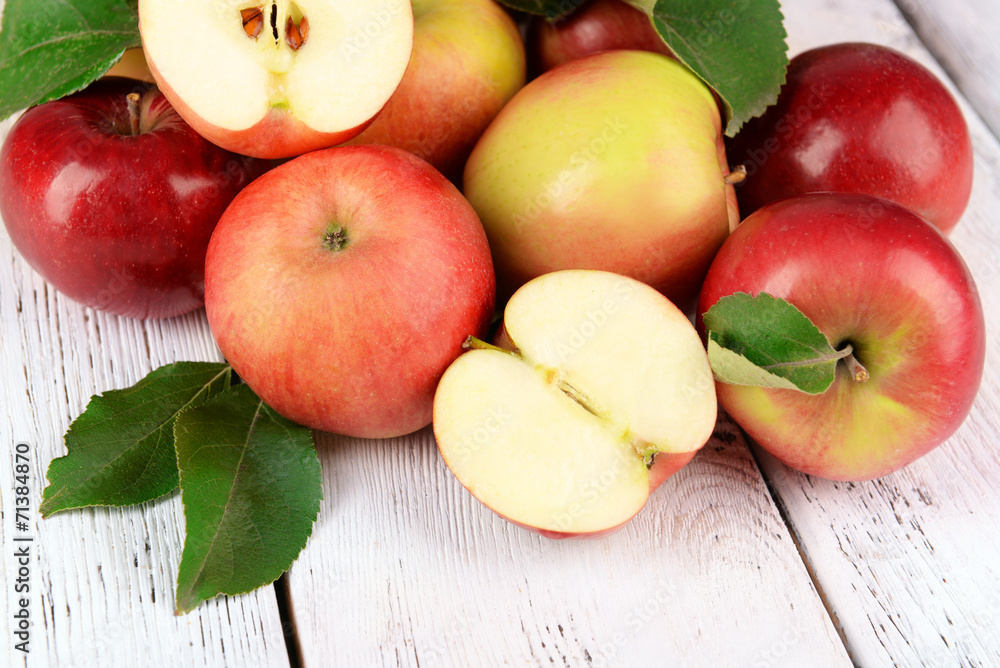 Ripe red apples on wooden background Ripe red apples on wooden background