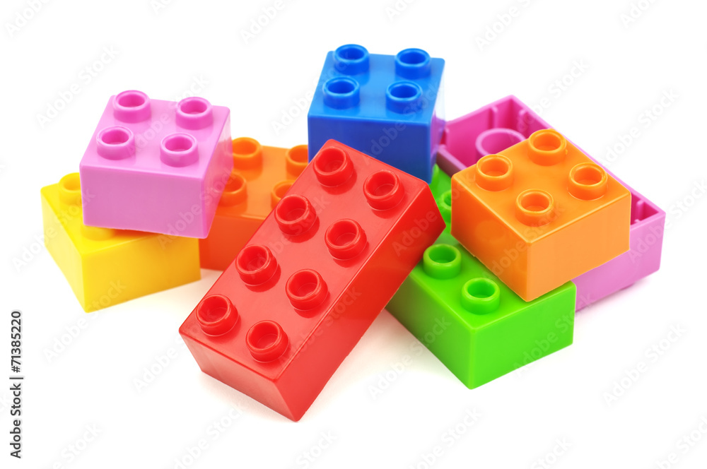 Toy colorful plastic blocks isolated on white background Toy colorful plastic blocks isolated on white background