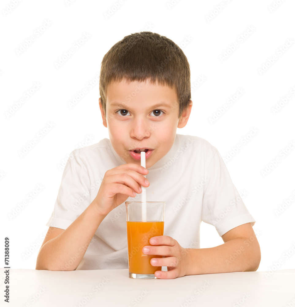 boy drink orange juice with a straw boy drink orange juice with a straw