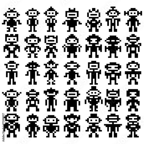 Set Of Different Pixel Robots