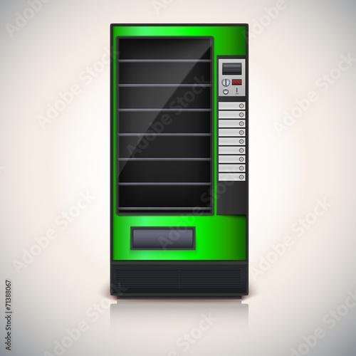 Vending Machine with shelves, green coloor.