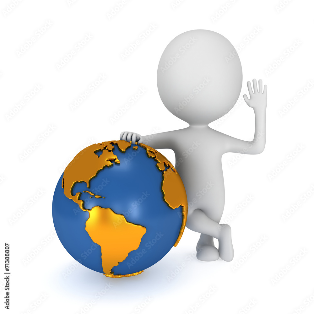 3d white man stand with earth planet globe