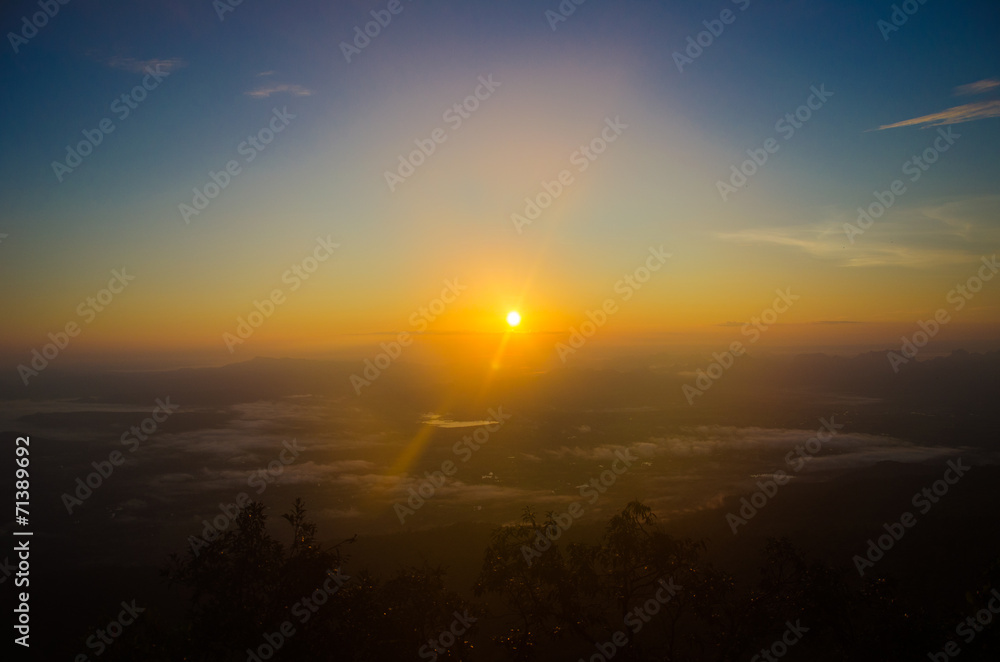 Beautiful sunrise from Phu Kradueng national park, Thailand
