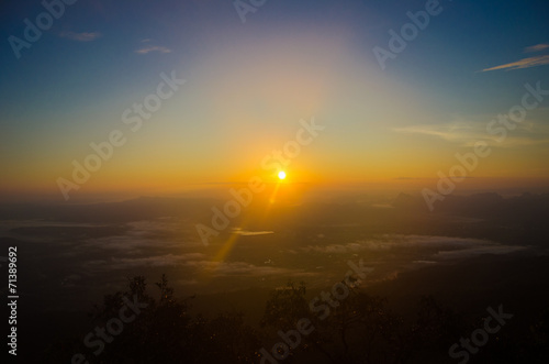 Beautiful sunrise from Phu Kradueng national park  Thailand