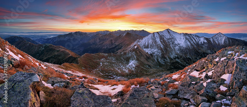 Colorful sunrise mountain landscape panorama, Slovakia