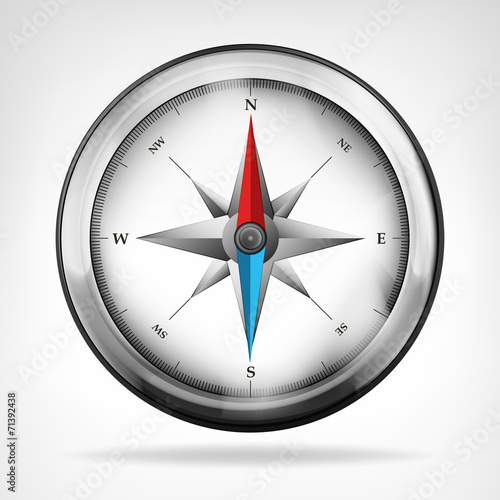 isolated metallic compass object on white