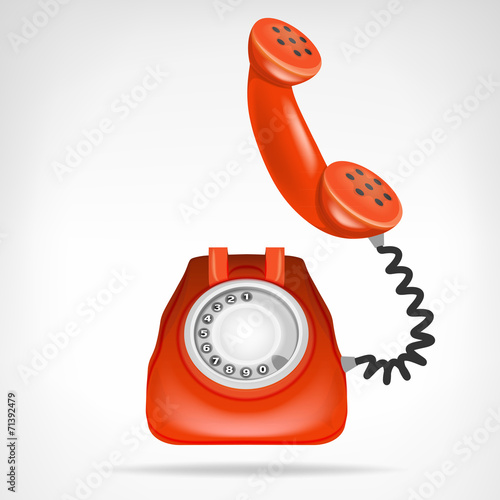 retro red phone with handset up isolated object on white