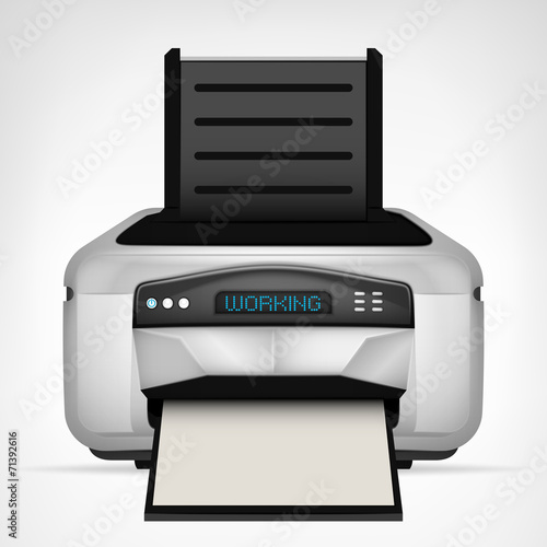 modern printer with blank paper down object isolated