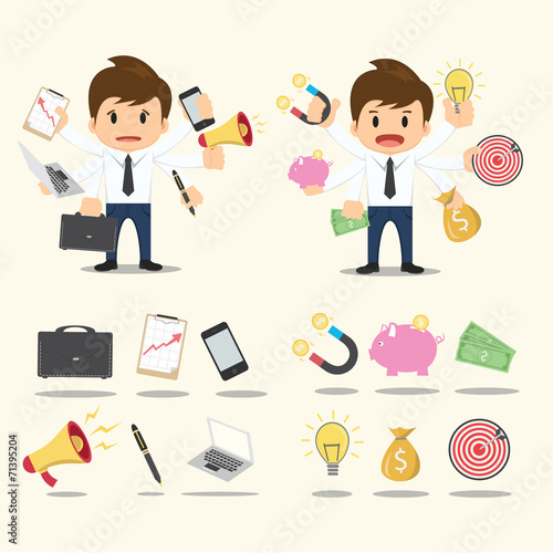 Businessman worker character Icon set vector